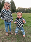 Black checkered print Sherpa