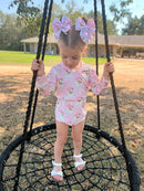 Pink santa Ribbed Hooded romper