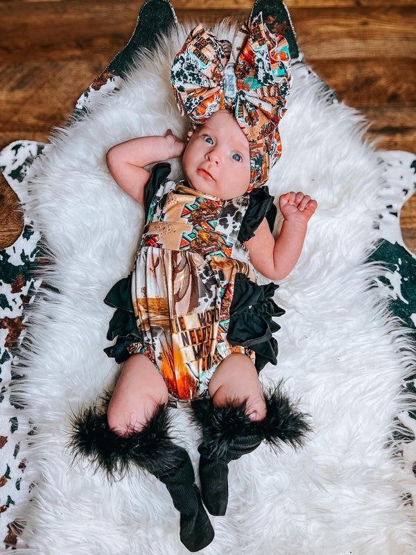 Western collage ruffle romper