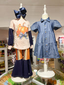 Girls Fall Boho Stripe Bell Bottom Pants – Navy Flare Pumpkin Patch Outfit