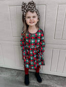 Leopard Plaid bell sleeve dress