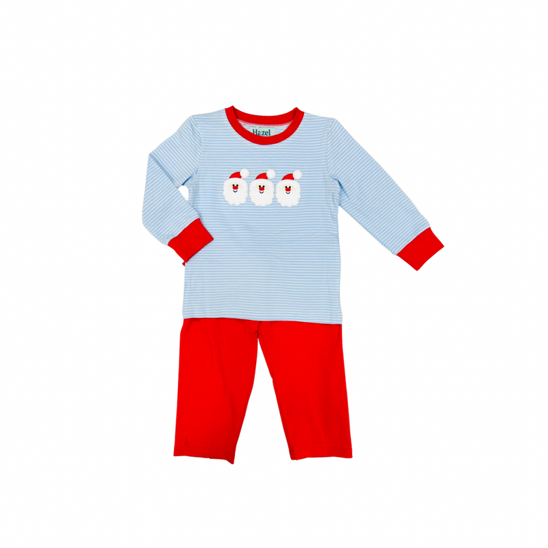 Hazel Blue Blue Stripe Santa Applique Pant Set
