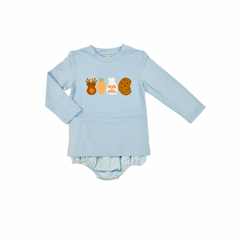 Hazel Blue Blue Milk & Cookies Applique Diaper Set