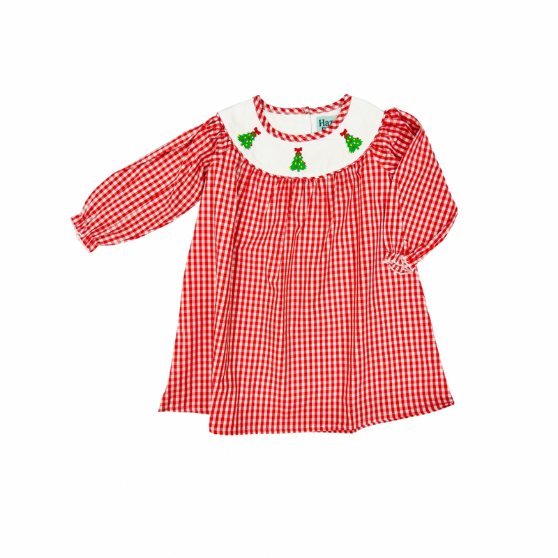 Hazel Blue Red Gingham Christmas Tree Dress
