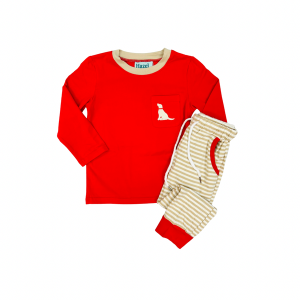 Hazel Blue Dog Embroidered Jogger Set