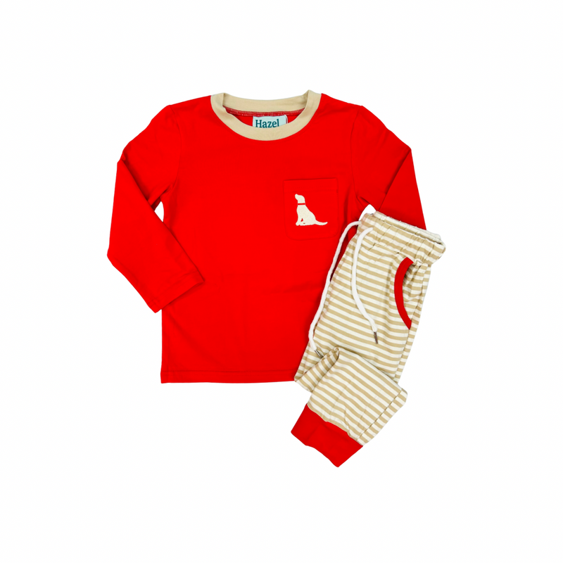 Hazel Blue Dog Embroidered Jogger Set