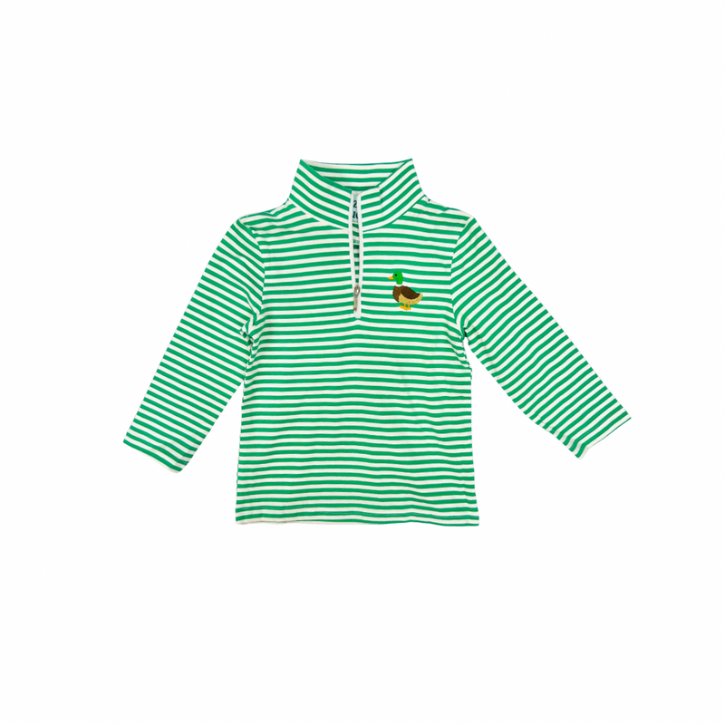 Hazel Blue Green Stripe Mallard Embroidered Pullover