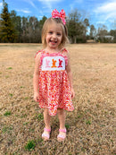 Smocked orange and pink leopard bunny Dress