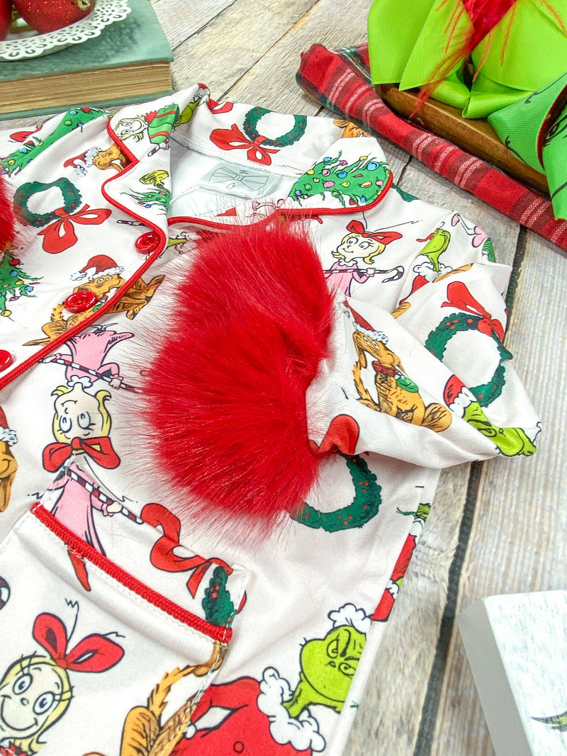 Mommy & Me It's Grinchmas Time Fuzzy Trim PJ'S