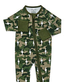 Bamboo Zip Romper | Green Camo Bolts