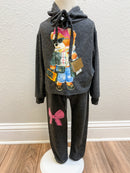 Girls Charcoal Teddy Bear Hoodie & Bow Jogger Set