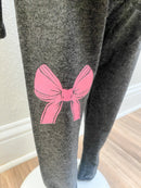 Girls Charcoal Teddy Bear Hoodie & Bow Jogger Set