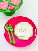 Hot Pink Party Serving Tray | Modern Decorative Melamine Tray with Handles