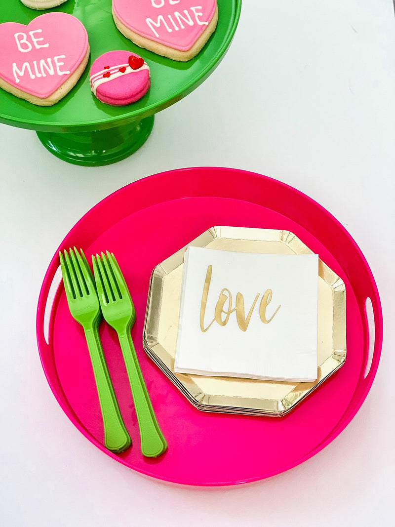 Hot Pink Party Serving Tray | Modern Decorative Melamine Tray with Handles