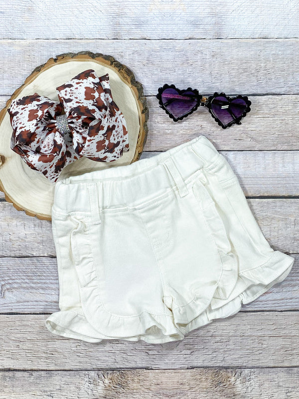 Last Ones: White Ruffled Denim Shorts: (12y)