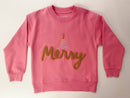 “Merry” Christmas Sweatshirt – Pink Girls Holiday Pullover