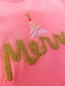 “Merry” Christmas Sweatshirt – Pink Girls Holiday Pullover