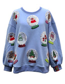 Queen of Sparkles Powder Blue Sequin Christmas Snow Globe Sweatshirt – Adult