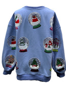 Queen of Sparkles Powder Blue Sequin Christmas Snow Globe Sweatshirt – Adult