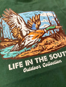 Flying Duck Kids T-Shirt | Forest Green Mallard Hunting Shirt for Boys & Girls | Southern Outdoor Youth Tee | Bossier City, LA