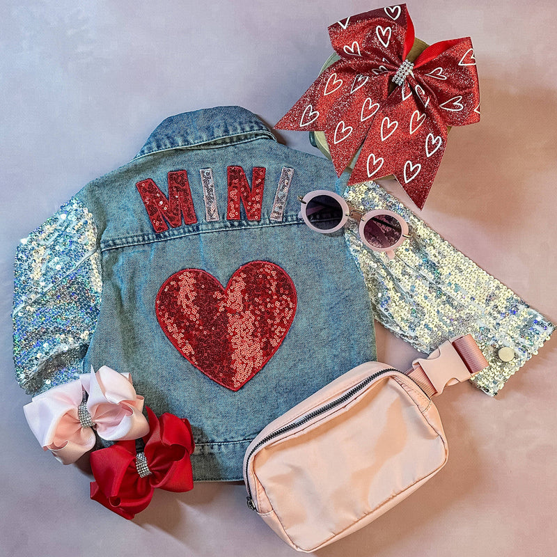 "Mini" Heart & Sequins Denim Jacket