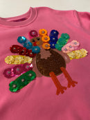 Queen of Sparkles Pink Rainbow Flower Turkey Sweatshirt - Kids