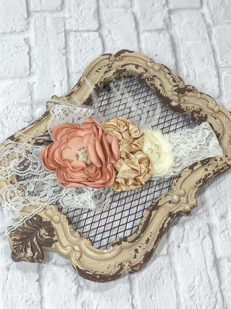 Rustic Flowers & Lace Bow Headband: FINAL SALE