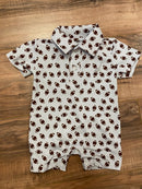 Performance Football Print Baby Romper – Short Sleeve Collared One-Piece