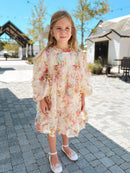 Pastel Flower Ruffle Layered Girls Dress
