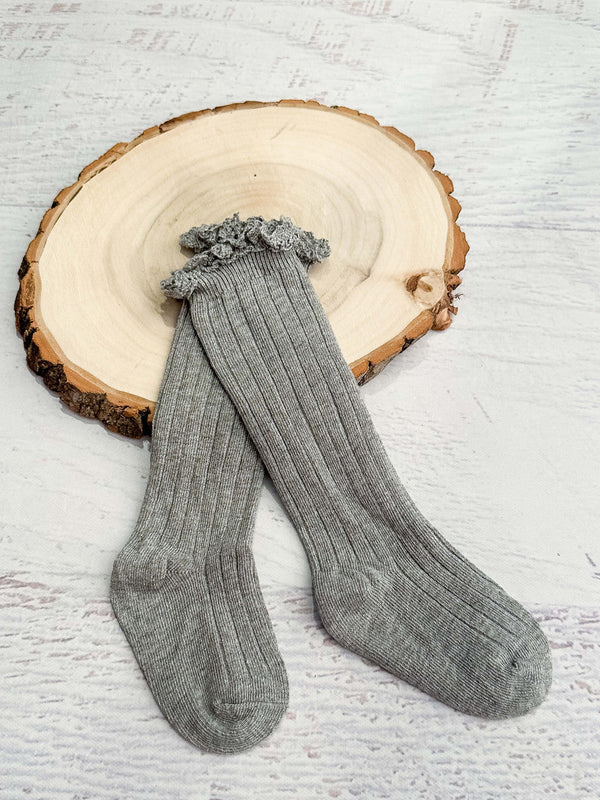 Grey Lettuce Edge Ruffle Socks