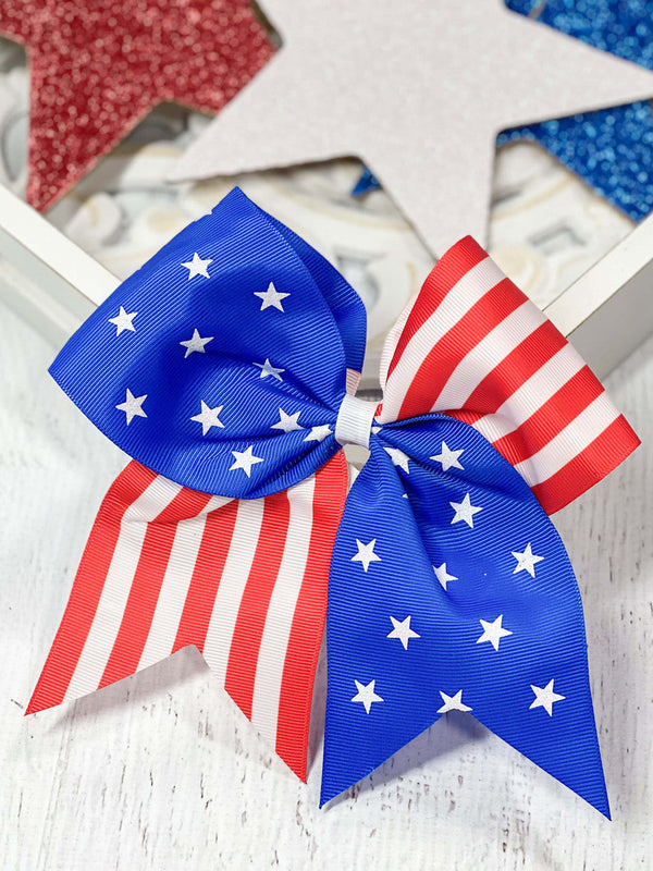 Flag Print Cheer Bow with Alligator Clip