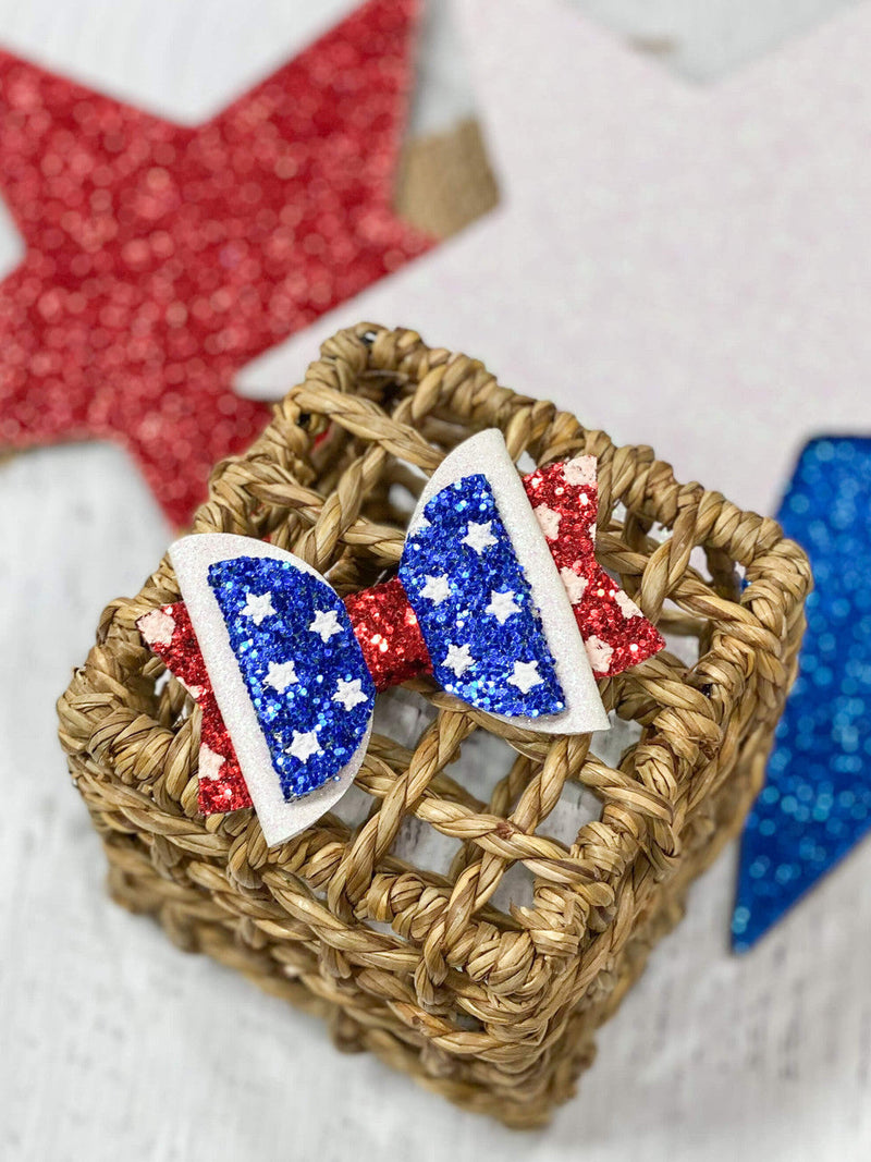 Glittery Stars Patriotic Bow Clippie