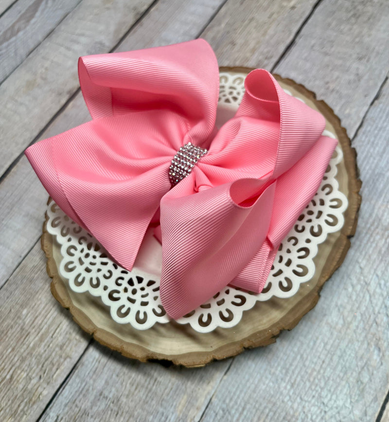 Oversize Rhinestone Hair Bows - French Clip - 5.5"