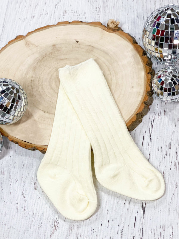 Ivory Ribbed Straight Edge Socks