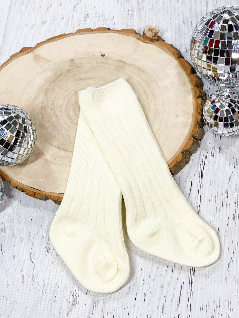 Ivory Ribbed Straight Edge Socks