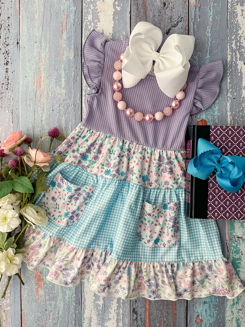 Lavender & Aqua Floral Twirl Dress (4t only)