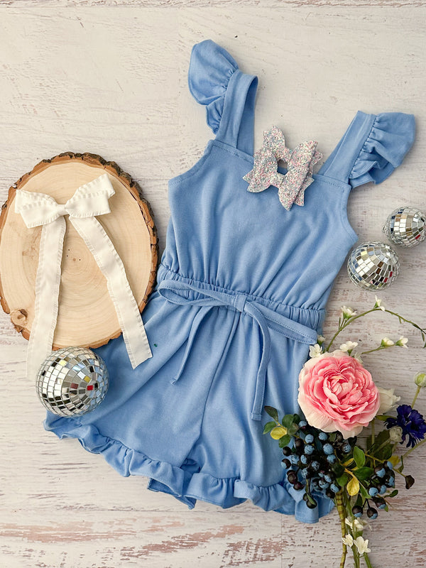 Ocean Blue Tied Ruffle Romper: FINAL SALE