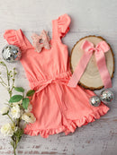 Coral Tied Ruffle Romper (2t, 4t, 10y)