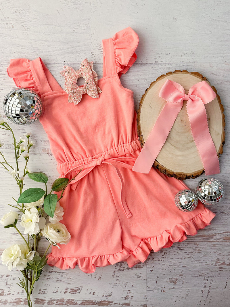 Coral Tied Ruffle Romper (2t, 4t, 10y)
