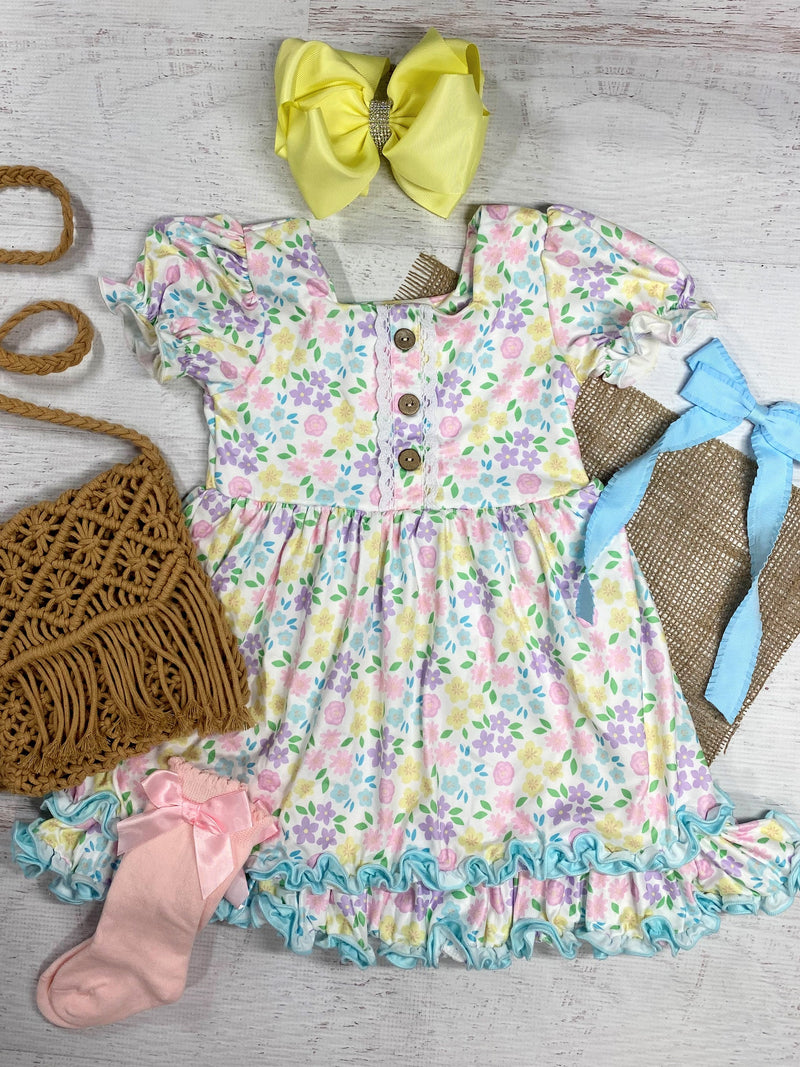 Pastel Floral Double Ruffle Dress: FINAL SALE