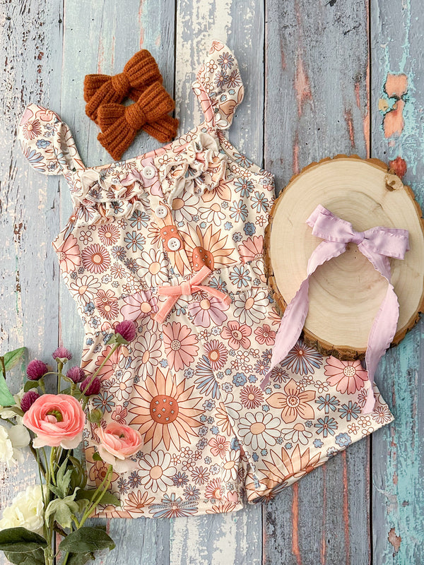 Groovy Floral Print Romper (5t, 10y, 12y only)