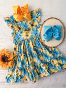 Blue Sunflower Tiered Twirl Dress (3-5t only)