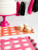 Orange Plaid Gingham Melamine Serving Tray – Perfect for Parties & Snacks