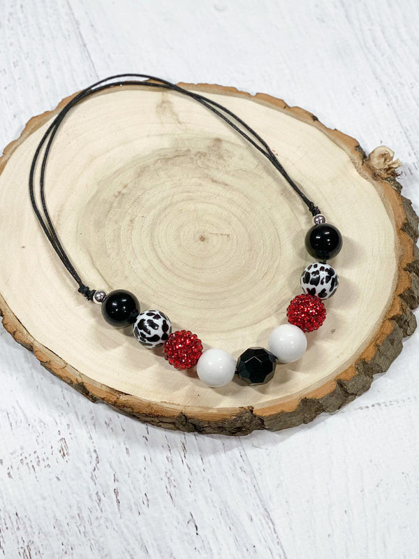 Cow Print Adjustable Rope Chunky Bead Necklace