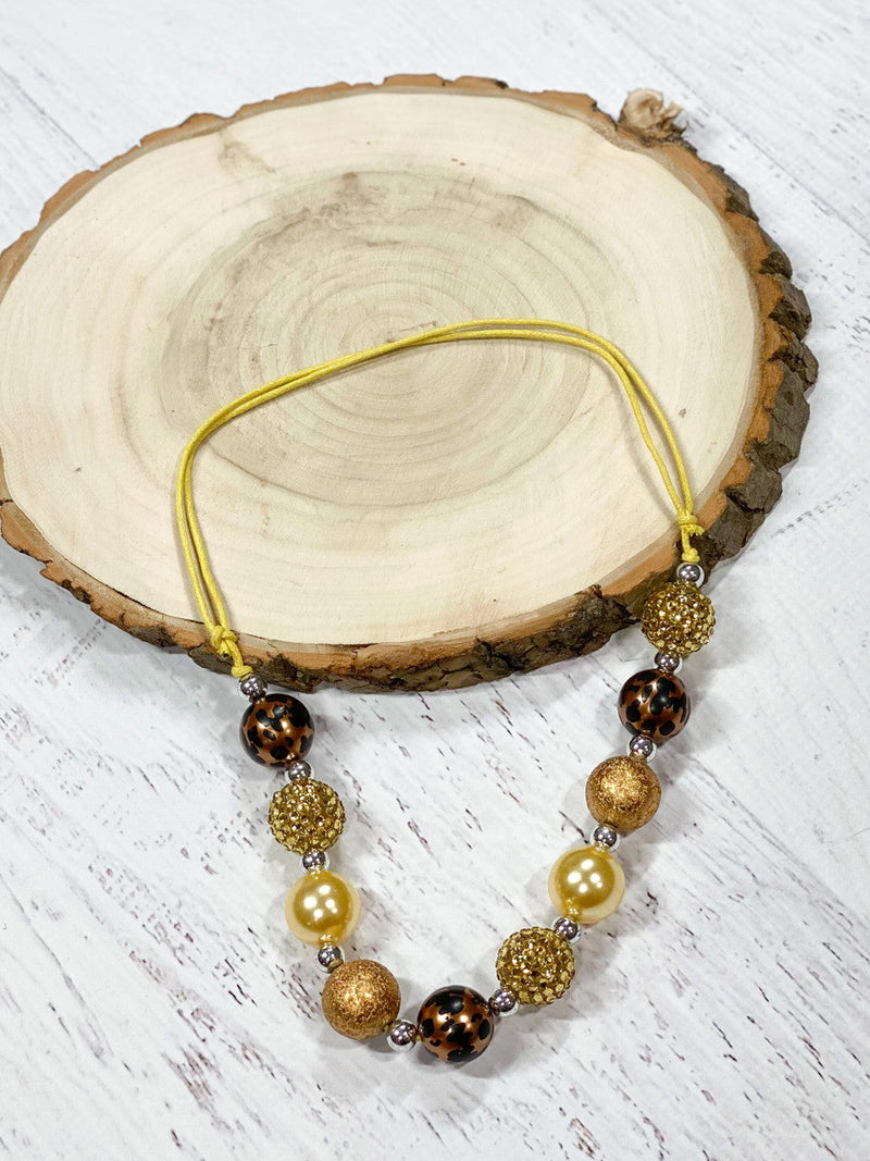 Gold & Animal Print Adjustable Rope Chunky Bead Necklace