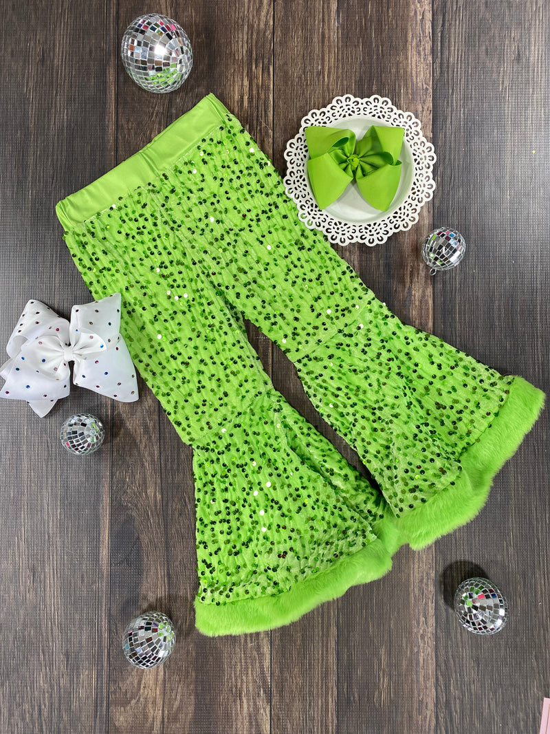 Lime Green Sequin Bell Bottoms