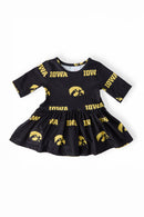 Iowa Black Tigerhawk 3/4 Sleeve Twirl Bodysuit