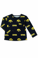 Iowa Black Tigerhawk L/S Ruffle Pocket Tee