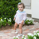 Girls Pink Bow Bubble Romper | Blue Bow Appliqué Baby Bubble | Boutique Baby Girl Outfit | Bossier City, LA