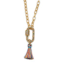 Kids 14" Multi Crystal Oval Carabiner with Multi Tassel Necklace
